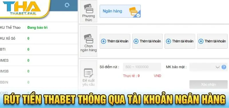 Thực hiện rút tiền Thabet bằng tài khoản ngân hàng